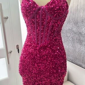 Fuchsia Sequin Corset Bodycon Dress